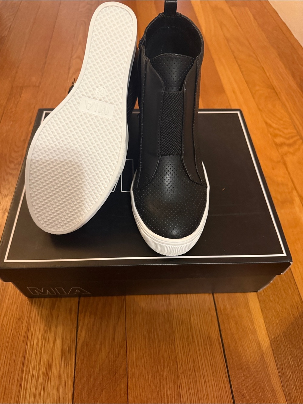 MIA Black Slip-On Perforated Sneaker with White Sole